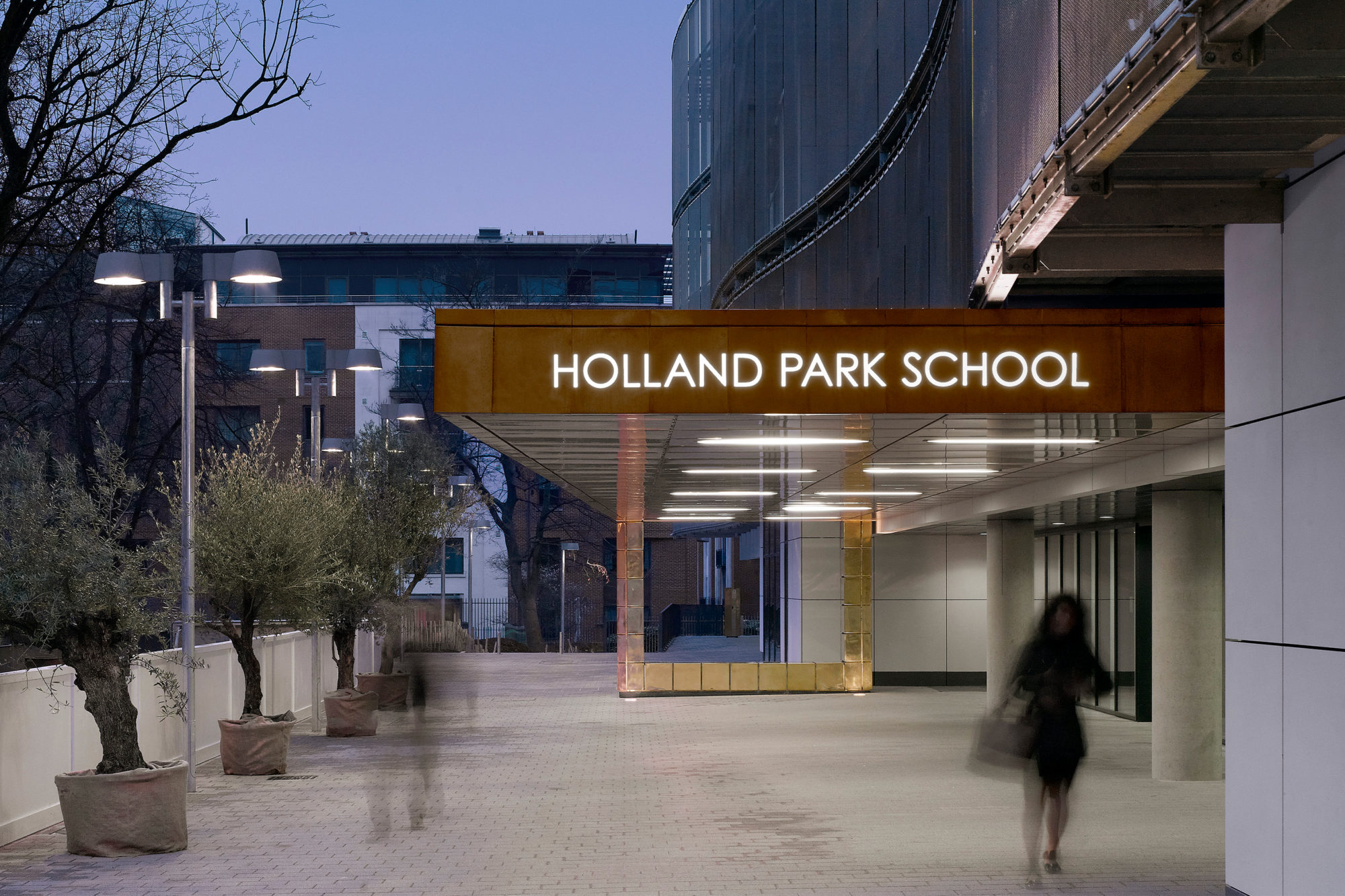 Internally illuminated lettering in bronze canopy