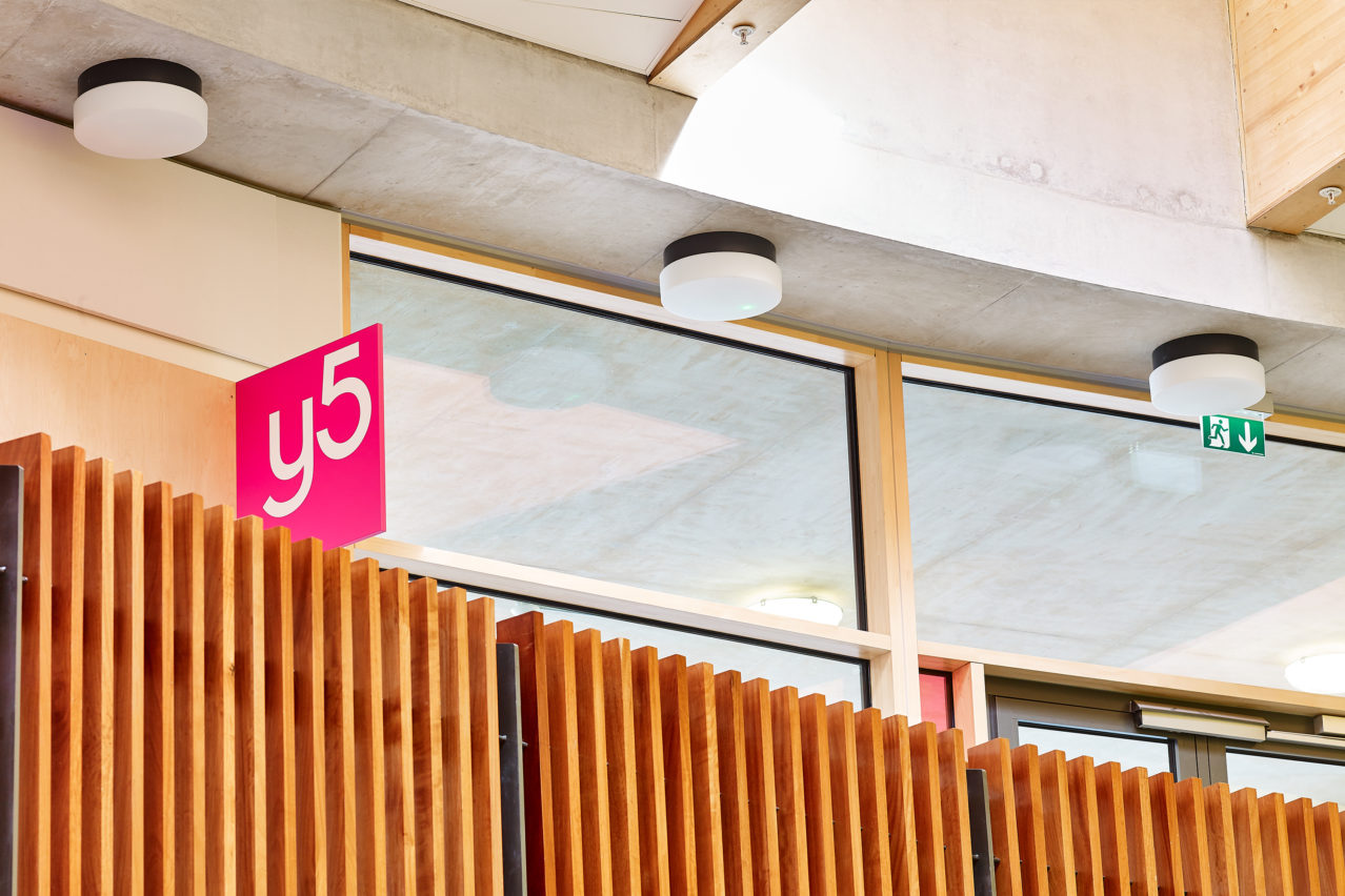 School projecting wayfinding signage